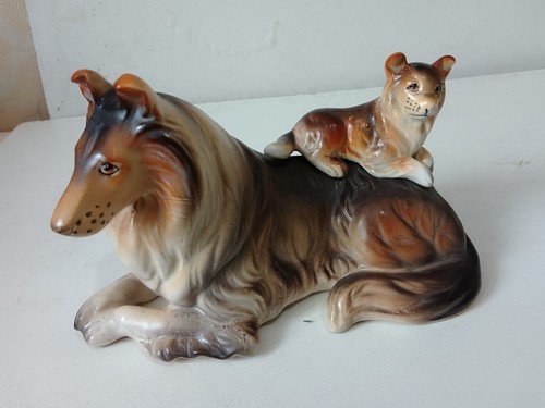 Collie dog with puppy - ,, ceramic